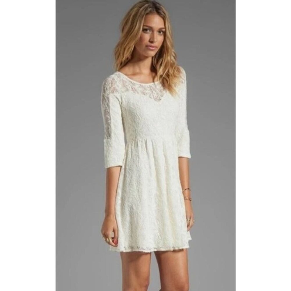 Free People Shake it Up Lace Cream Mini Dress Size XS‎ Boho Hippie Grunge 90s